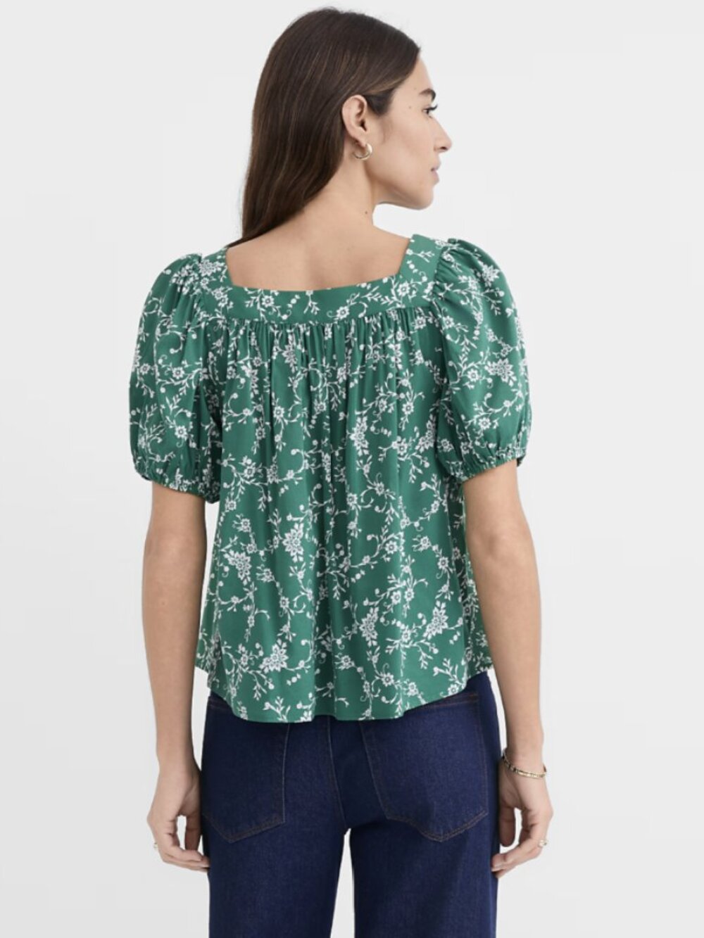 LOFT Bouquet Puff Sleeve Square Neck Blouse L - Picture 3 of 7